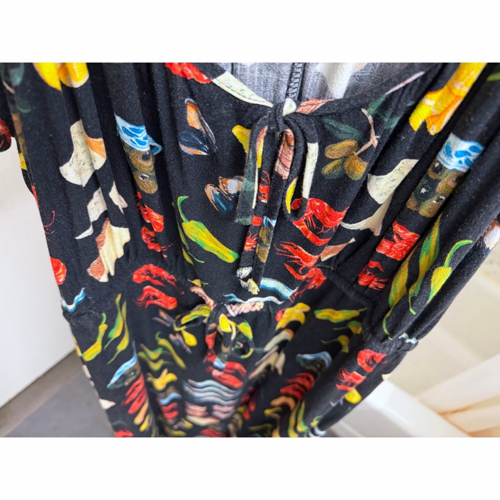 Lisa Says Gah Lux Food Print Maxi Dress Tapas Black Lemon Olive Fruit XL - Picture 8 of 14